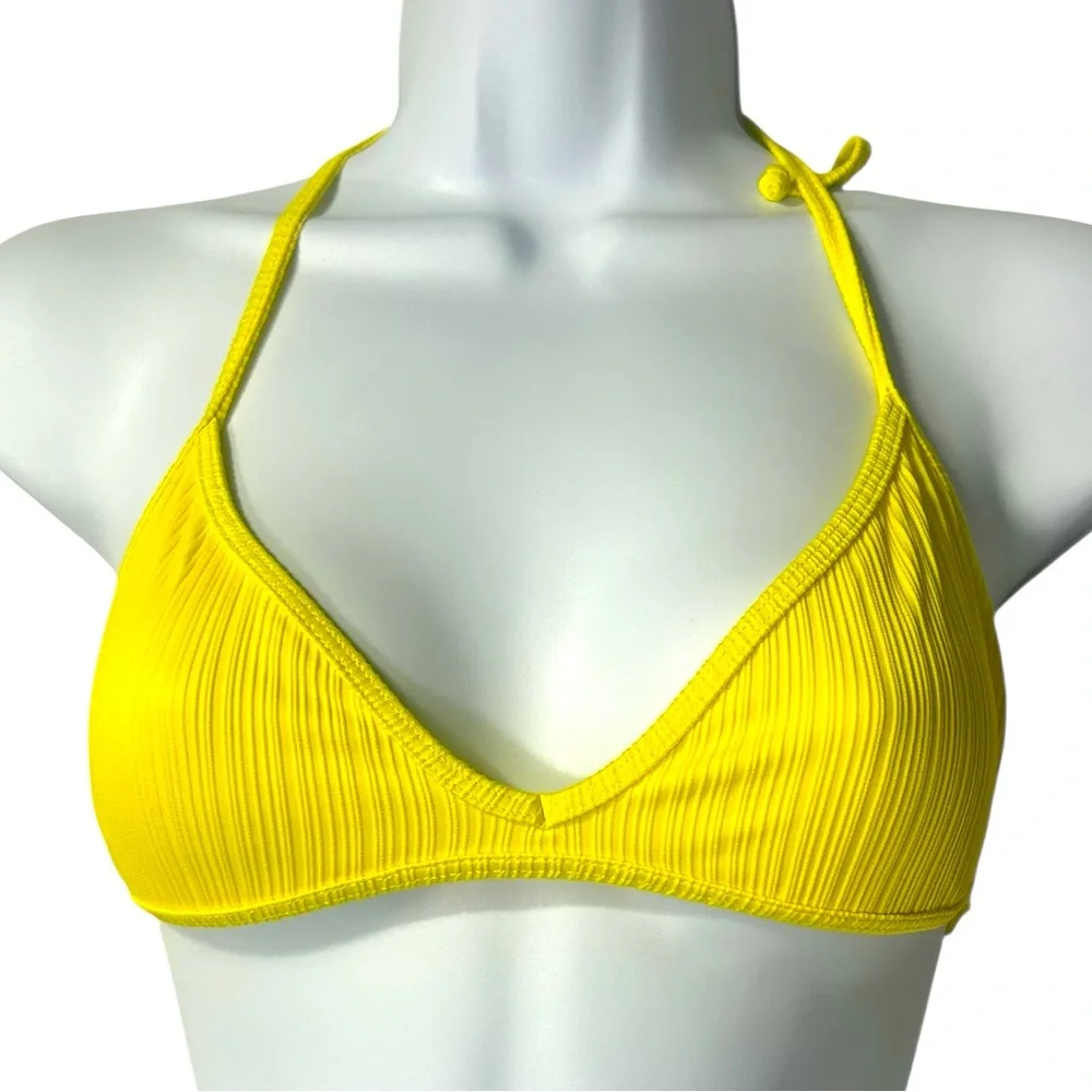 FRANKIE’S BIKINIS bright yellow unlined unpadded string bikini top size S NWOT